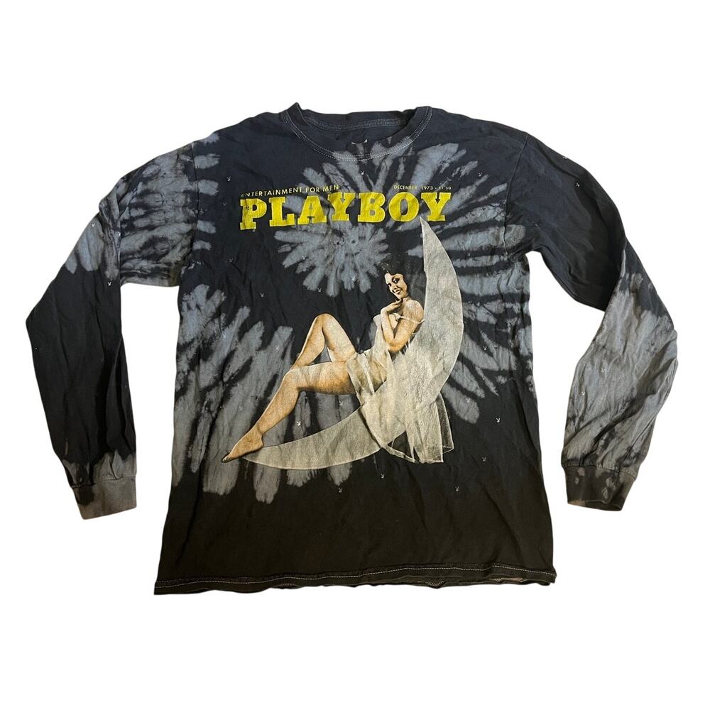PLAYBOY December 1973 Cover Long Sleeve Spiral Tie Dye Graphic T-Shirt Size: S